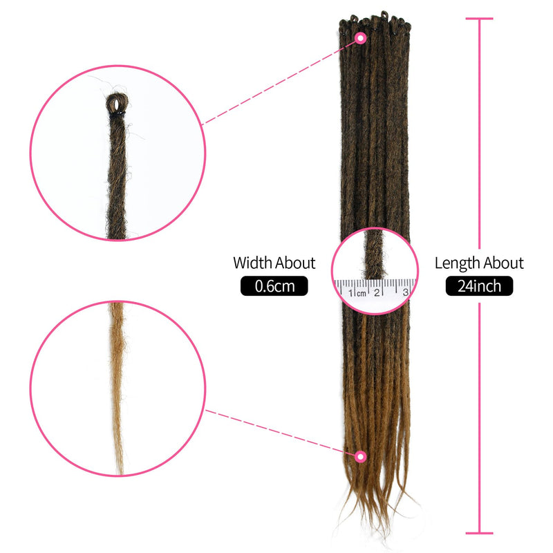 Dsoar Dünne 0,6cm Lange Synthetische Dreadlock Verlängerungen Handgefertigtes 24 Zoll 20 Strang Häke