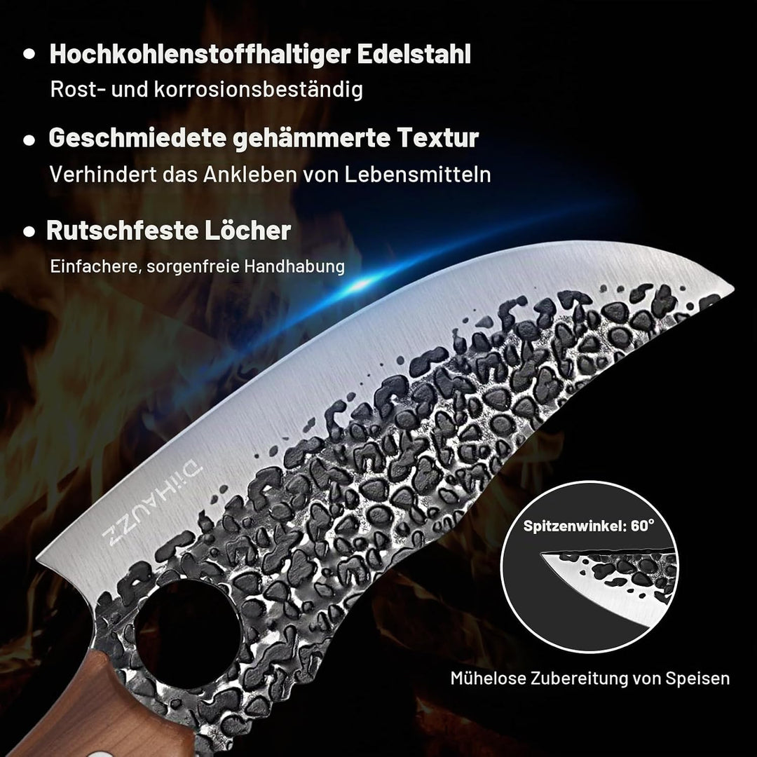 Küchenmesser, 15 cm Profi Kochmesser mit Lederscheide, Scharfe Klinge, Hochkohlenstoff-Edelstahl, Er