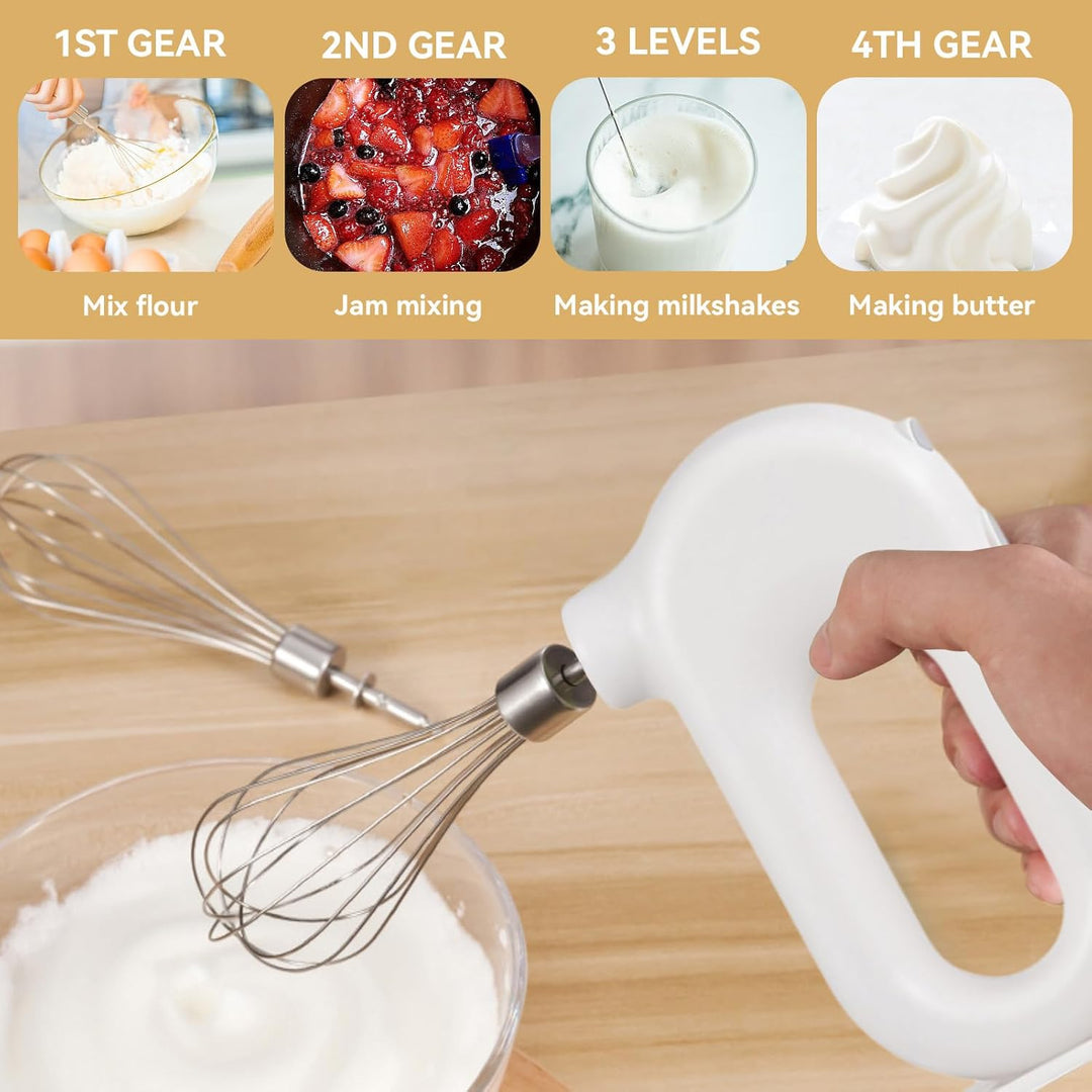 Elektrischer Handmixer Mit Edelstahl Schneebesen, Knet 1500mAh 4 Geschwindigkeit USB Handmixer Klein