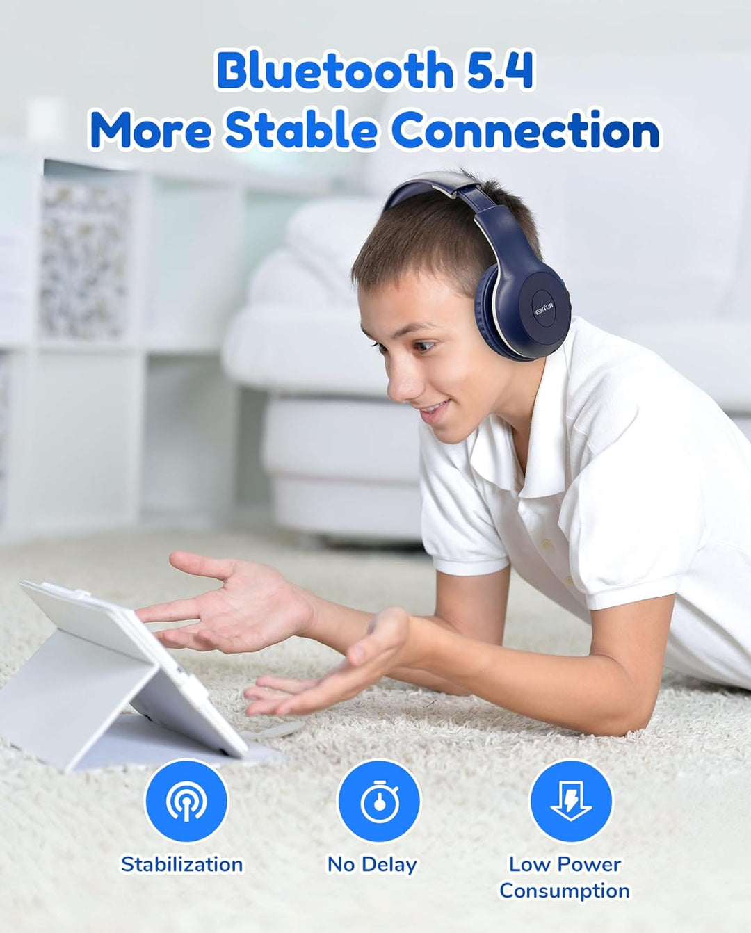 EarFun Bluetooth Kopfhörer Kinder, 85/94dB Lautstärkeregelung, HiFi Sound, HD-Mikrofon, 40 Std Akku,