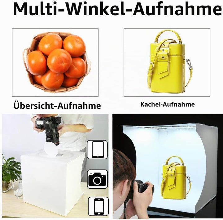 DUCLUS Lichtzelt Fotobox 30x30 cm, Tragbare Lichtbox Fotostudio mit Dimmbare 88 LED Beleuchtung + 6