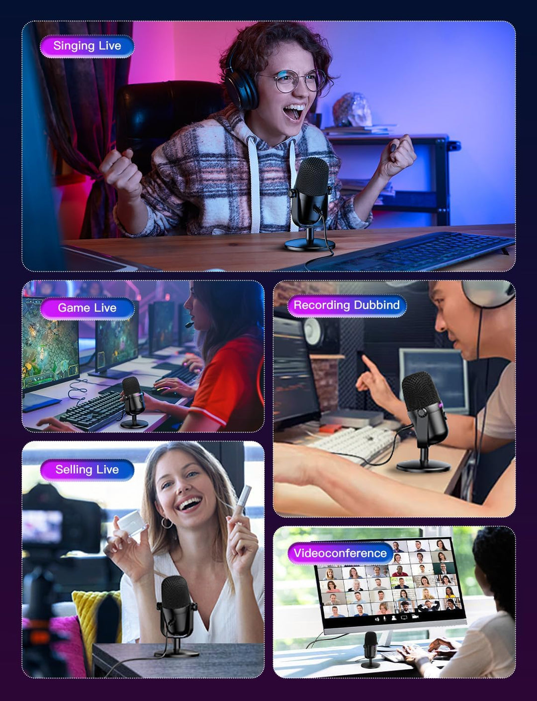 Gaming-Mikrofon mit Geräuschunterdrückung & Stummschalttaste, USB-Kondensatormikrofon für Streaming/