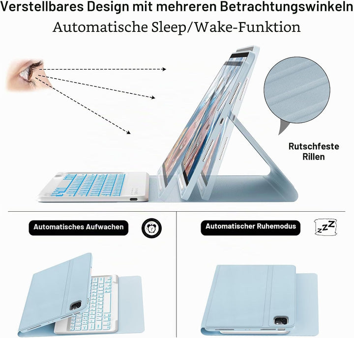 Hülle mit Tastatur für iPad Pro 12.9 (6/5/4/3 Gen), 7 Farben Beleuchtung, Deutsches QWERTZ, Magnetis
