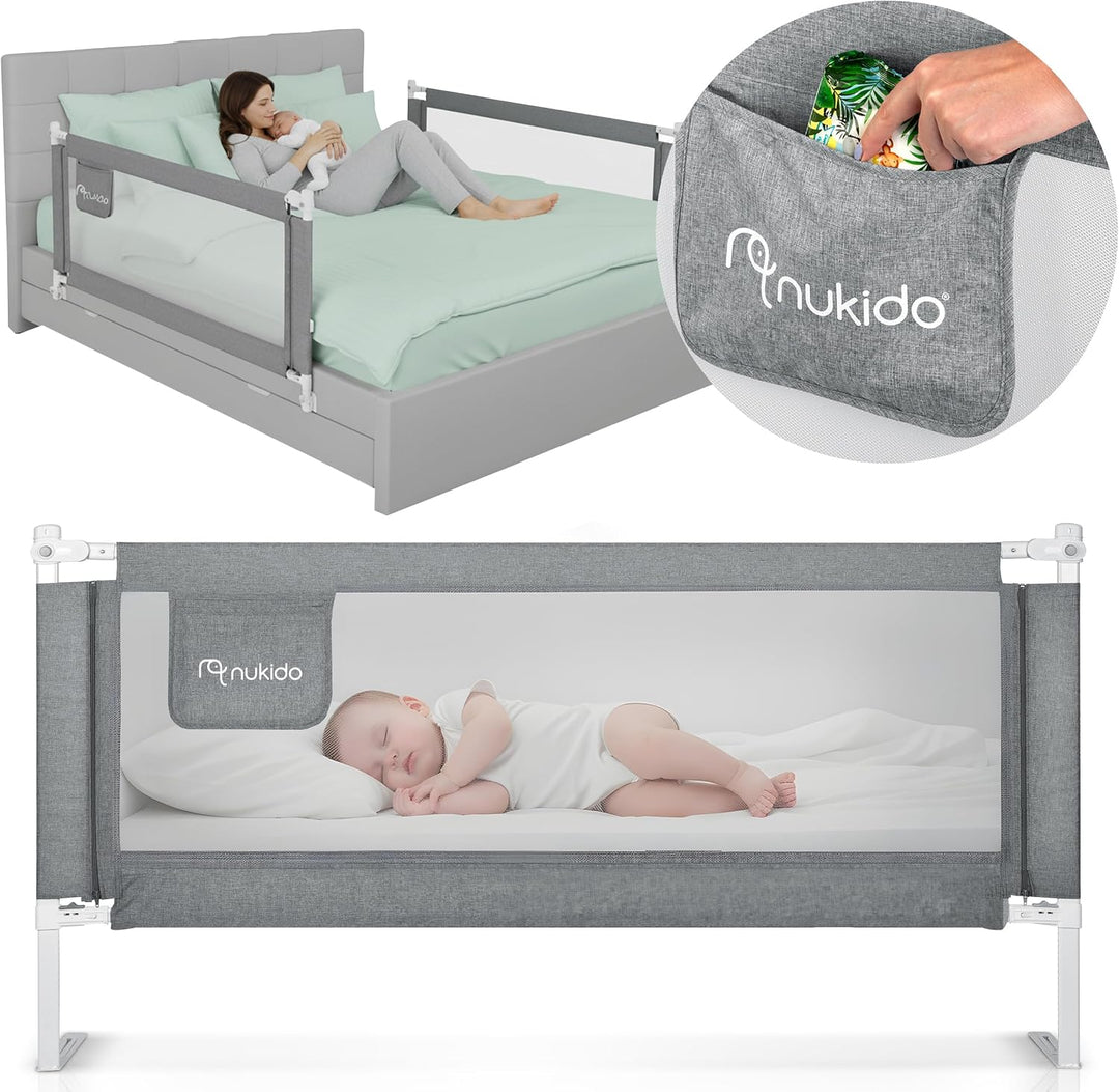 Nukido Rausfallschutz Bett - Bettschutzgitter mit Tasche SafetyBelt - Klappbar Waschbar - 160 cm - G