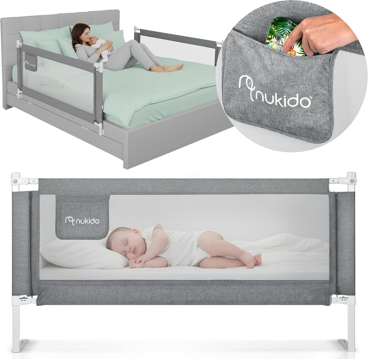 Nukido Rausfallschutz Bett - Bettschutzgitter mit Tasche SafetyBelt - Klappbar Waschbar - 160 cm - G