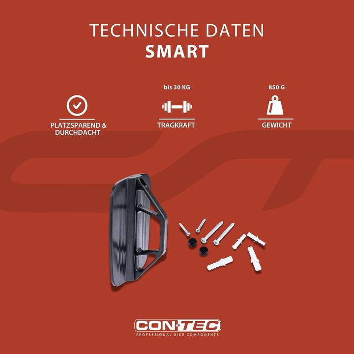 CONTEC Wandpräsenter smART, 30kg, aus Stahl und festen Kunststoff, inkl. Befestigungsmaterial, Fahrr