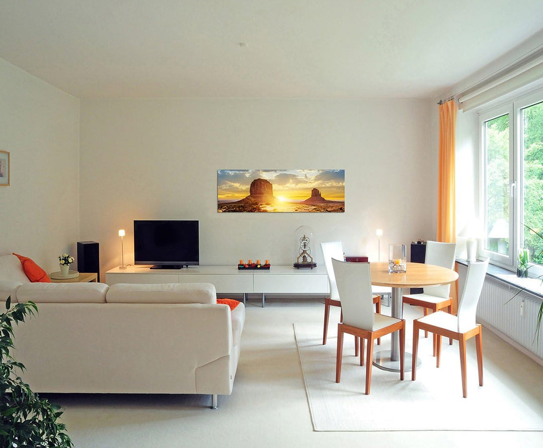 Paul Sinus Art Panoramabild auf Leinwand und Keilrahmen 150x50cm USA Monument Valley Sonnenuntergang
