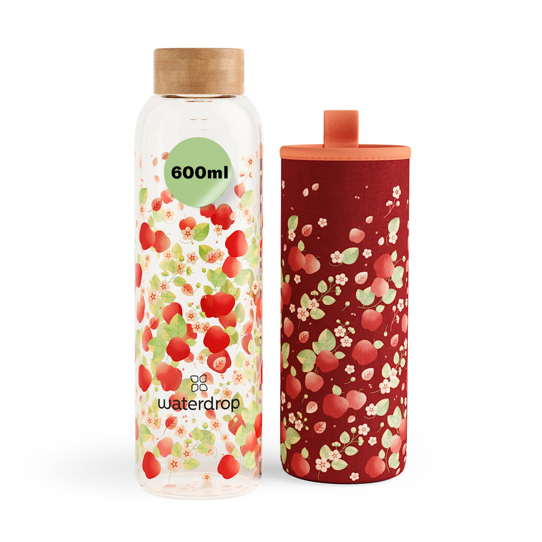 waterdrop® Flasche aus Glas 600ml - Trinkflasche Kohlensäure geeignet, BPA fei & spülmaschinenfest -