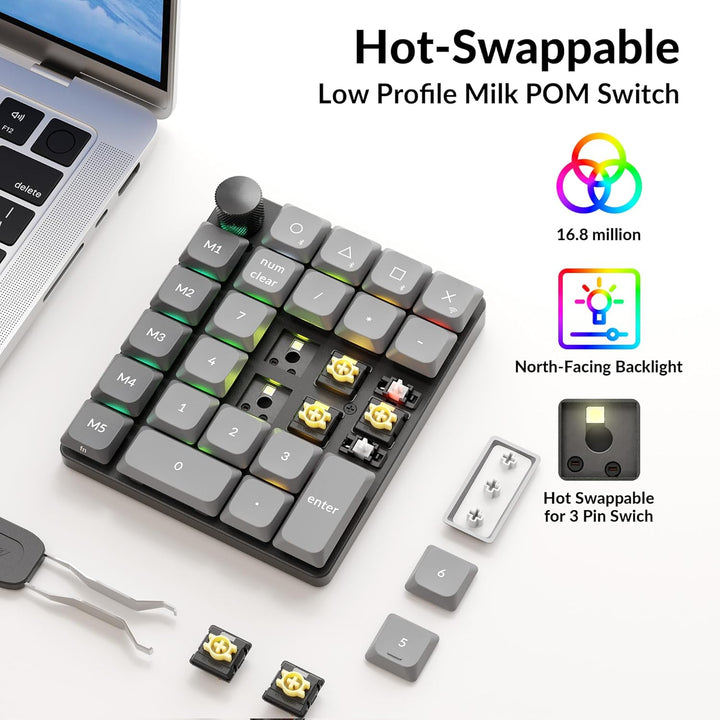 Keychron K0 Max Kabelloser Numpad, Low-Profile, programmierbar mit QMK/Launcher, 2,4 GHz & Bluetooth