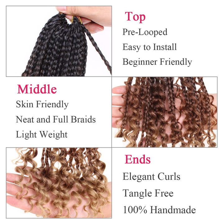 Leeven 18 Inch Boho Box Braids Crochet Braiding Hair 8 Packs Pre-looped Ombre Goddess Hippie Crochet