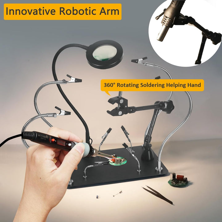 Magnetische Dritte Hand Lötstation, Dritte Hand Löten mit 3x Lupe, 360° Drehbarer Mechanischer Arm,