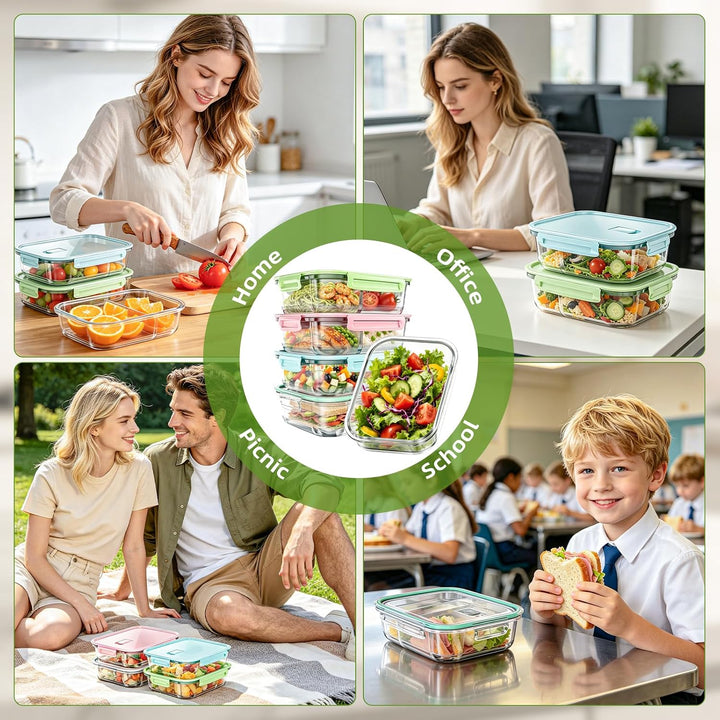 5 Stück Glasbehälter mit Deckel, 1040ml Meal Prep Boxen Glas, Glas Auflaufform für Airfryer Mikrowel