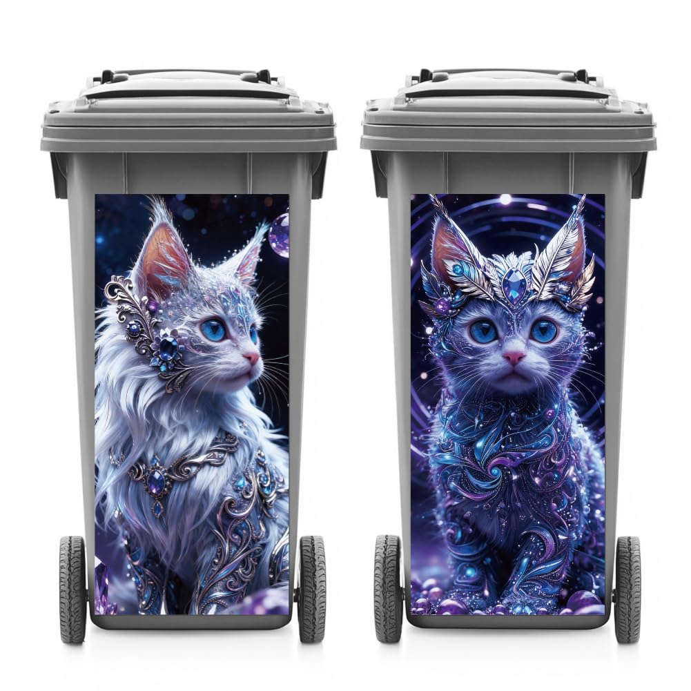 ANATTASOUL Mülleimer Aufkleber, 2 Blätter Mülltonnen Aufkleber 38×82cm Glamour Magische Katze Selbst