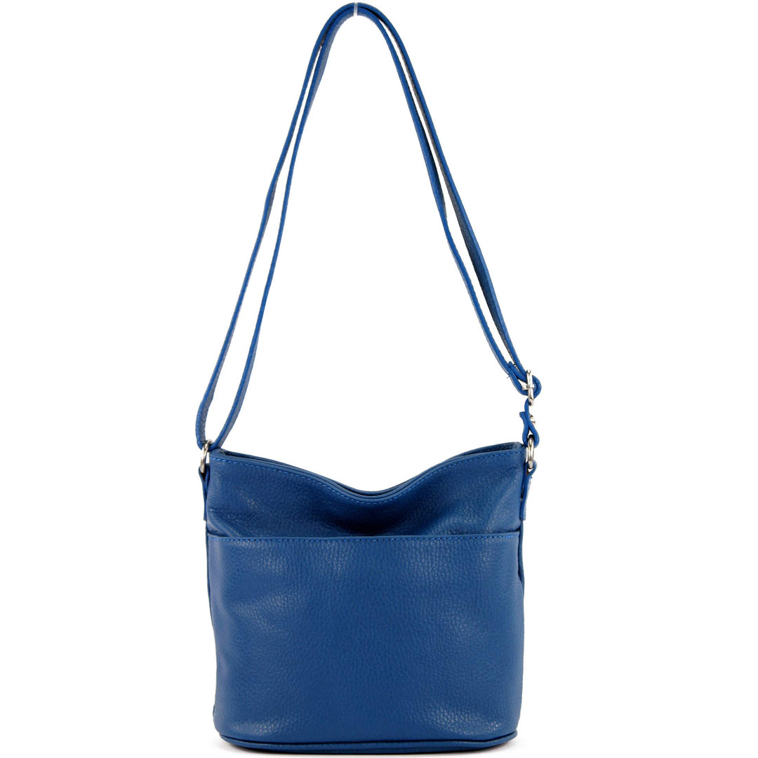 modamoda de - T198 - ital. Umhängetasche Klein Small aus Leder Blau, Blau