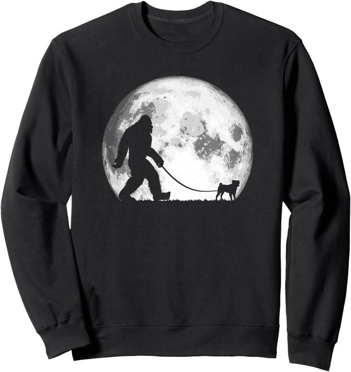 Bigfoot & Pug Funny Night Time Dog Walking Grafik Sweatshirt