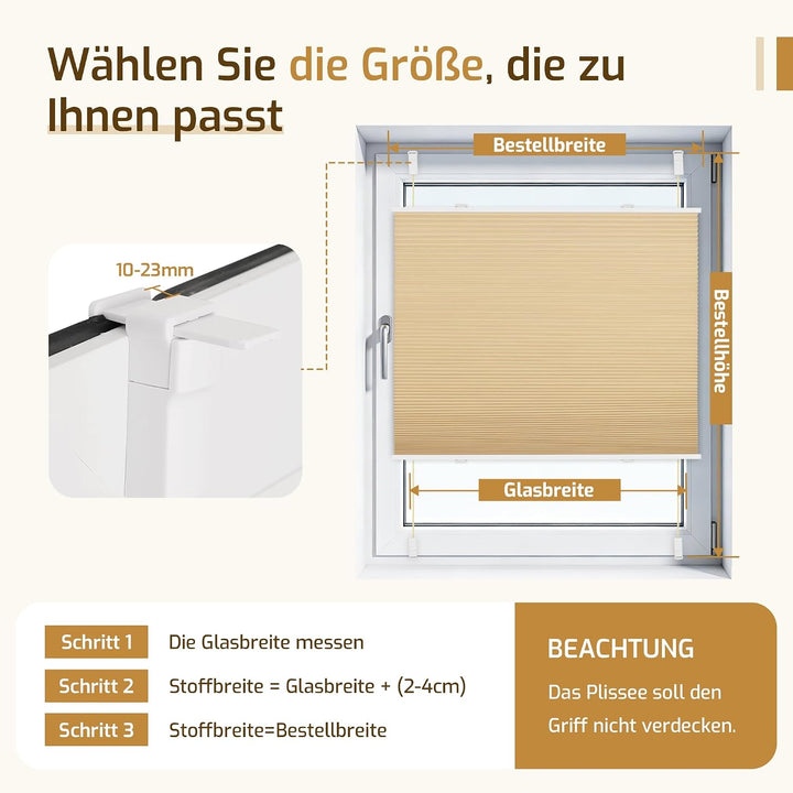 Grandekor Wabenplissee ohne Bohren Weiss-Beige 45x110cm (BxH) | Verdunklungsplissee Klemmfix Plissee