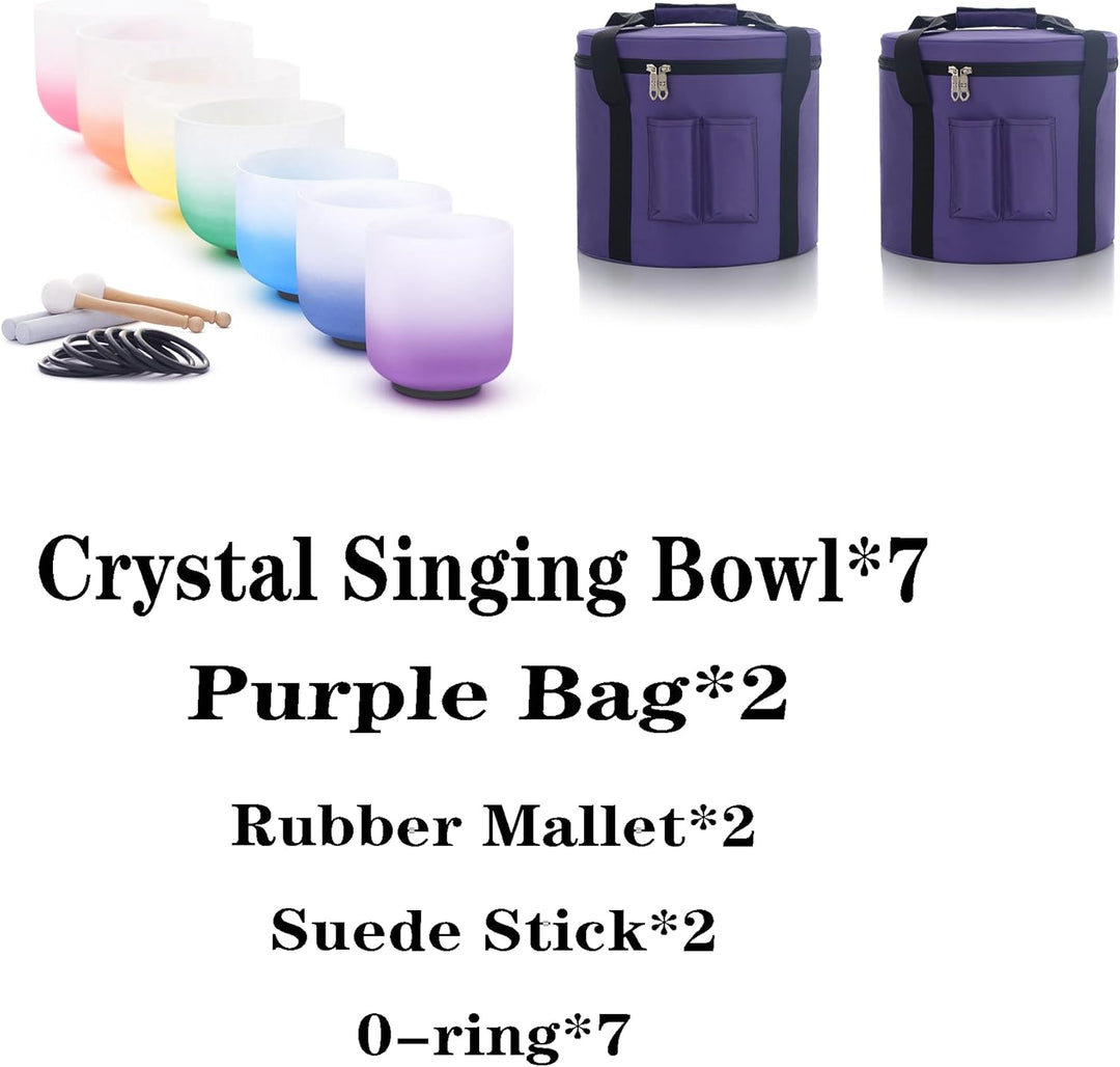 KVKA Chakra Singing Bowls Set of 7 432 hz 6-12 Inch Candy Color with Heavy Duty Carrying Cases and R