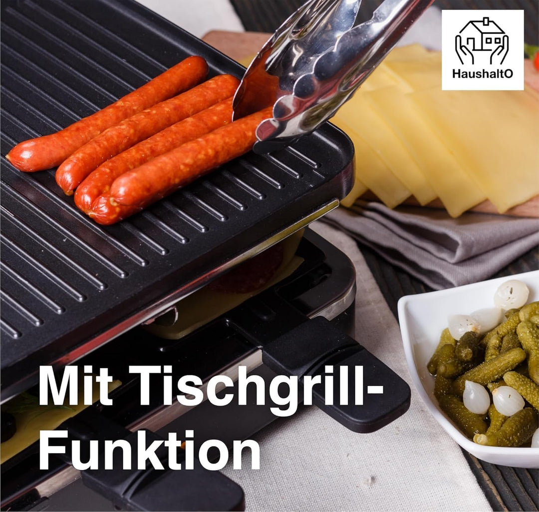 Raclette Set für 8x Personen - antihaftbeschichtet- Tischgrill inkl. Pfännchen & Schaber (Rund), Run