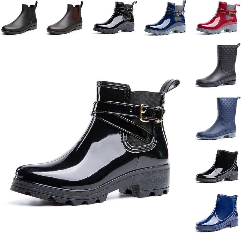 Gummistiefel Damen Kurz Chelsea Boots Stiefeletten Wasserdicht Rutschfest Regenstiefel Damen Gummist