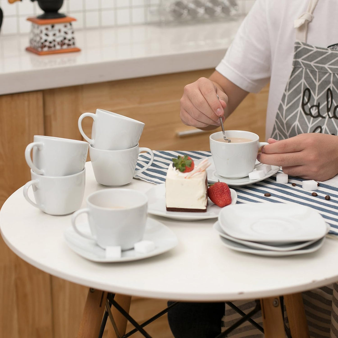 MALACASA, Serie Elisa, 12tlg. Set Cremeweiss Porzellan Kaffeeservice Kaffeebecher Set, Kaffeetassen