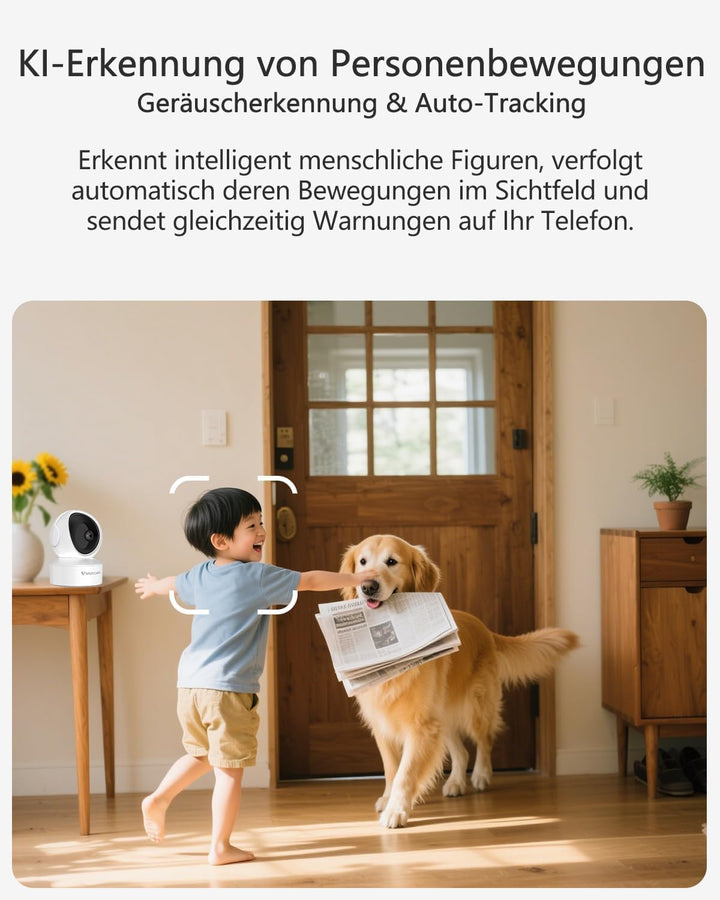 VSTARCAM 5G Überwachungskamera Innen - 2K QHD, 360° Dual-Band WLAN Indoor Hundekamera mit APP, Autom