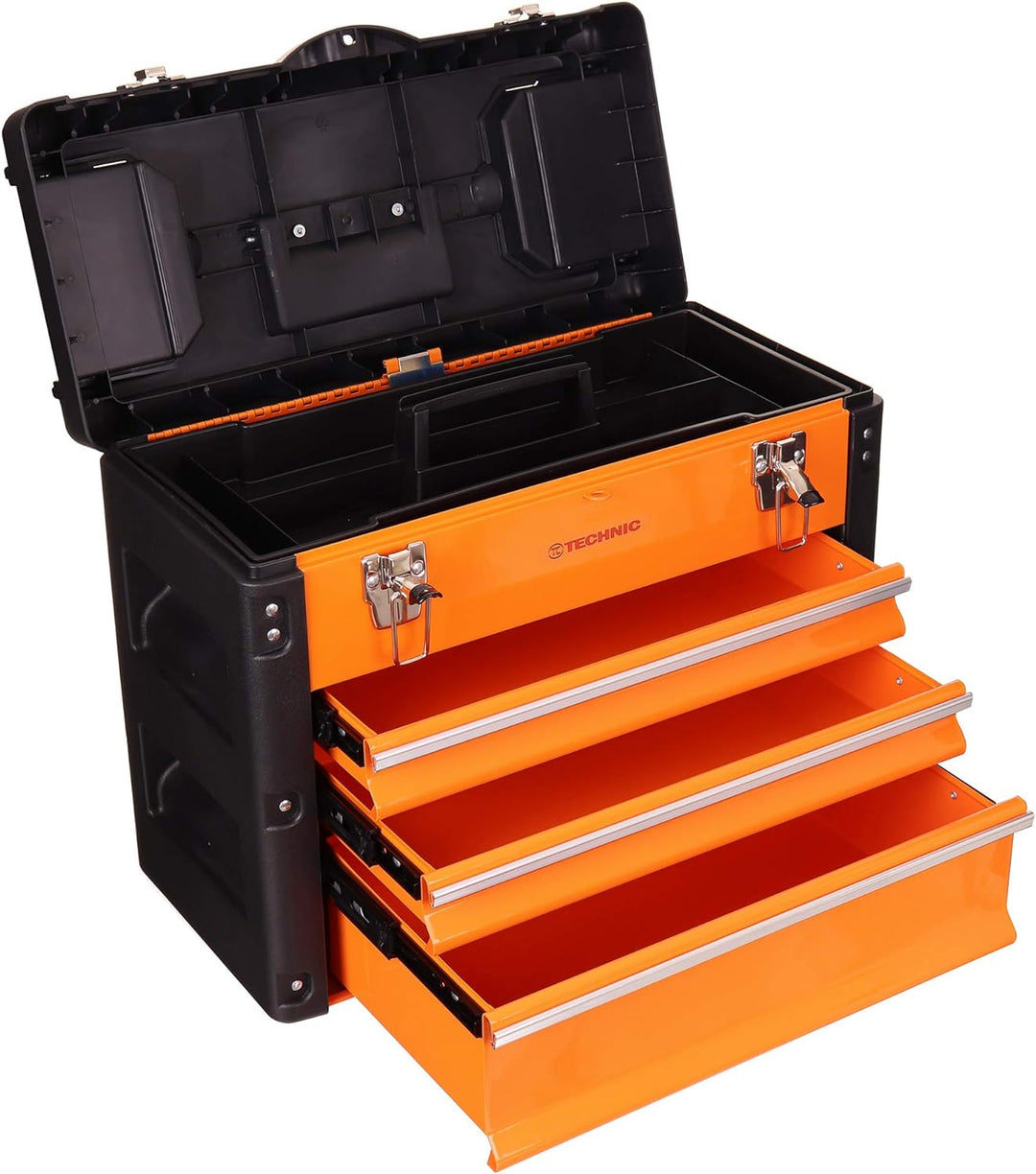 Werkzeugkoffer Box - 50 x 40 x 23cm mit 3 Schubladen und Blockade, Werkzeugkasten Koffer Metall, Org