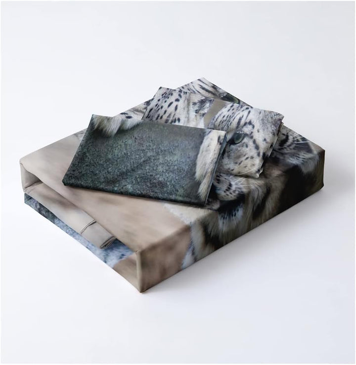 DXHOME Leopard Bettwäsche 220x240 3 teilig 3D Effekt Wildtier Berg Tiermotiv Bettzeug Weich Gemütlic