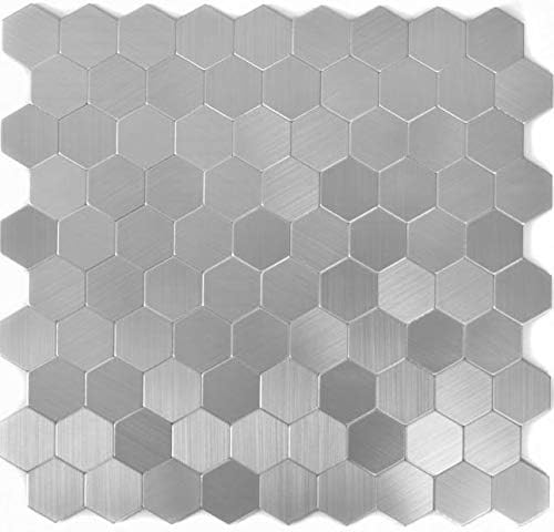 Mosaik Fliese selbstklebend Aluminium silber metall Hexagon metall für WAND KÜCHE FLIESENSPIEGEL THE