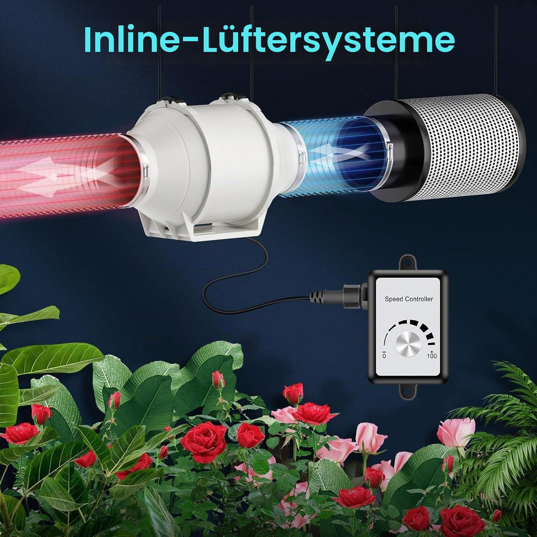 HG Power 125mm Regelbar Abluftventilator, Rohrventilator mit Ventilator Drehzahlregler Energiesparen