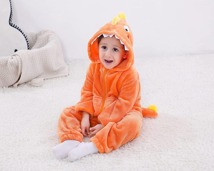 LOLANTA Kinder Dinosaurier Kostüm, Kinder Tier Flanell Strampler Overall, 1-2 Jahre Orange
