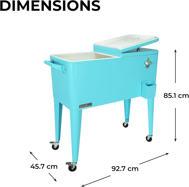 Permasteel Kühlbox auf Rollen | Klassischer Terrassenkühler aus Stahl | Kühlschrank für Garten Retro