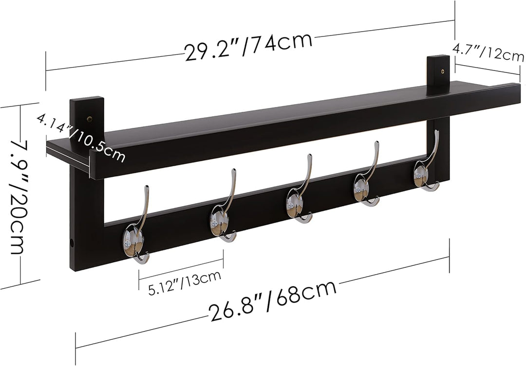 SMIBUY Kleiderhaken mit Regal Wandmontage, 74 cm Eingangsbereich Garderobe für Wand, Bambus-Hängereg