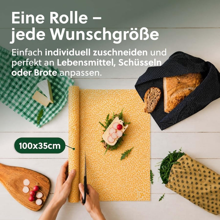 beegut BIO Bienenwachstücher Rolle 100x35cm, Nachhaltige & wiederverwendbare Frischhaltefolie zum se