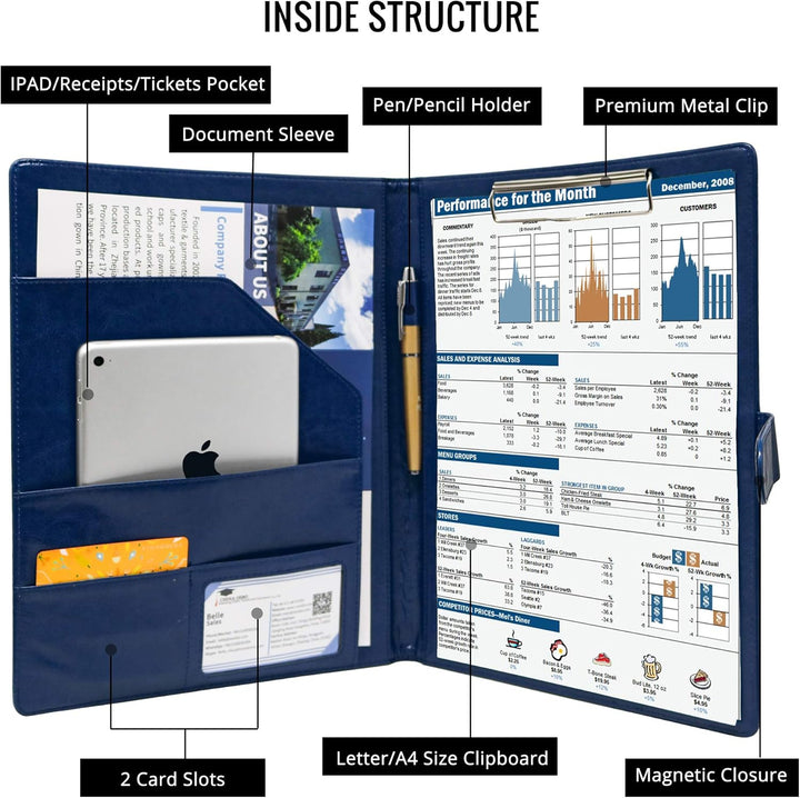 GraduatePro Schreibmappe A4 Klemmbrett Mappe mit Magnetischer Verschluss, organizer büro mappe, Blau