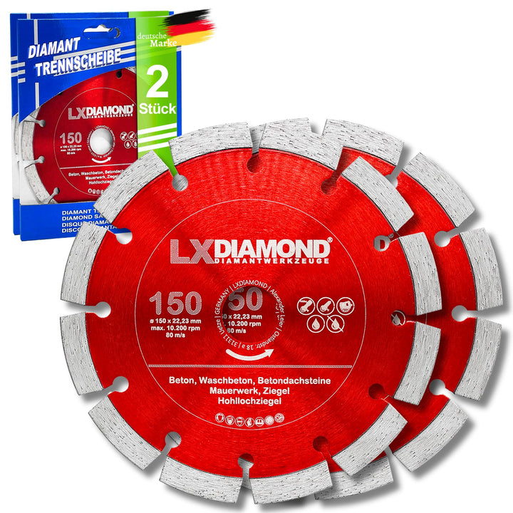 LXDIAMOND 2x Diamant-Trennscheibe 150mm x 22,23mm für Winkelschleifer Mauernutfräse Schlitzfräse - 1