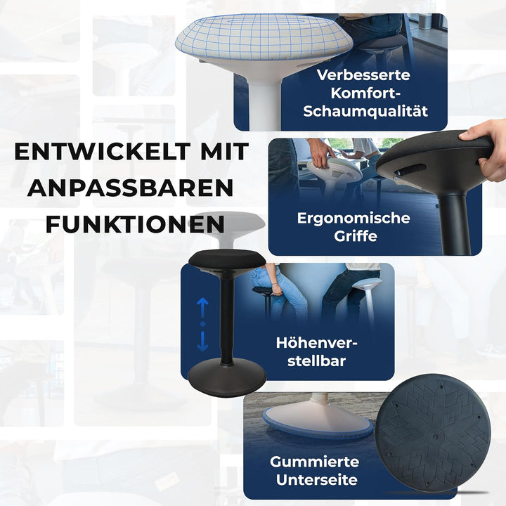 Backerz ergonomischer Wackel-Hocker - Bürohocker mit 55-80 cm Höhenverstellbar, Stehhocker, Arbeitsh