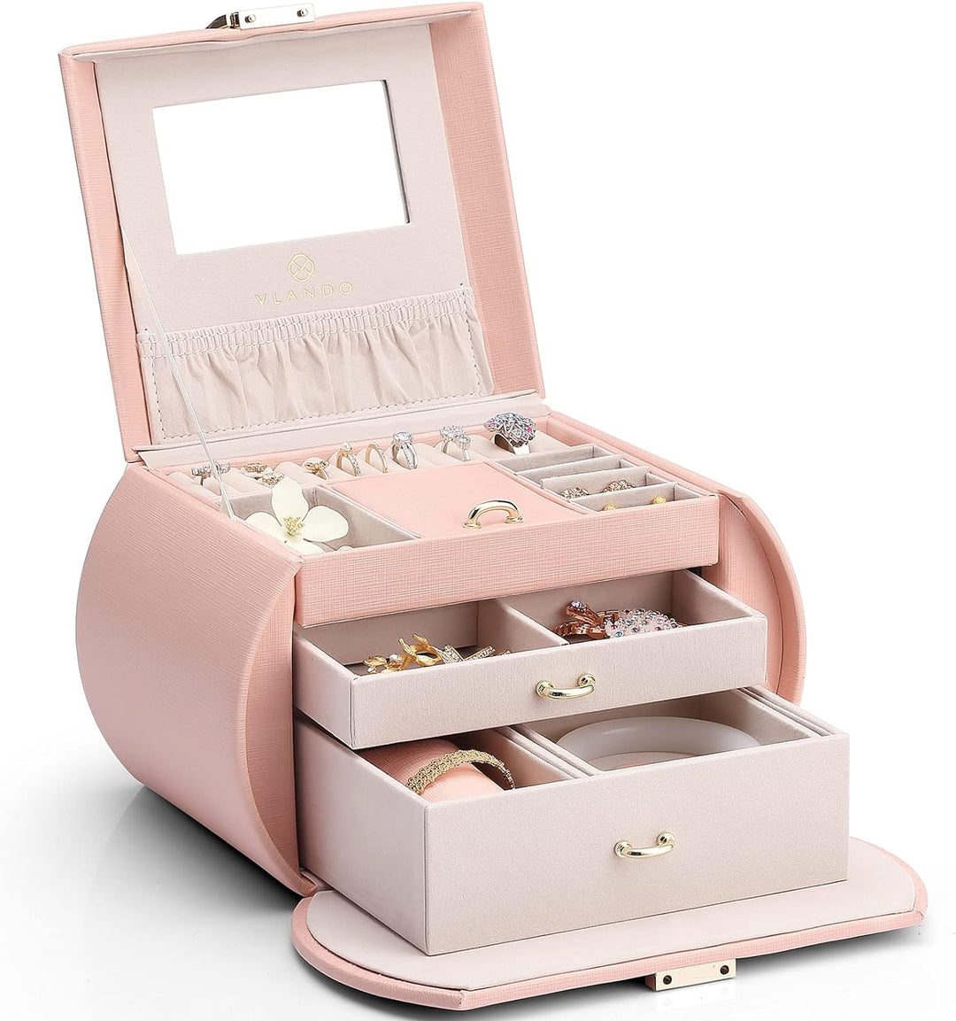 Vlando Schmuckkästchen Mädchen, Geschenke für Frauen, Kinder, Romanisches Schmuckkasten mit 2 Schubl