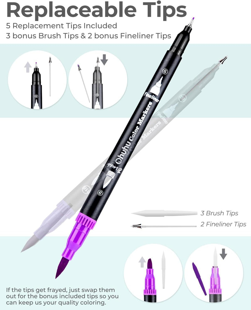 Ohuhu Filzstifte 100 Farben, Dual Brush Pen Pinselstifte Aquarell Marker Stifte Set für Kind und Erw