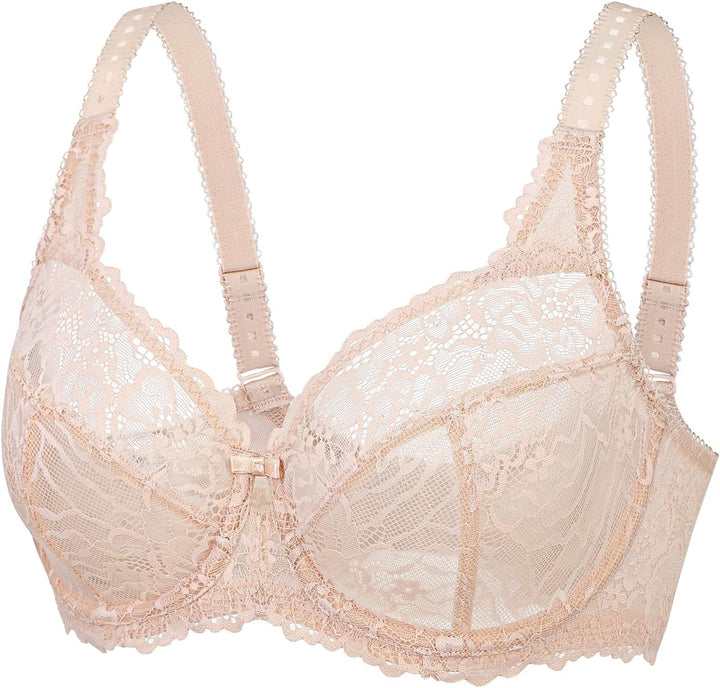 DELIMIRA Damen Minimizer BH Ohne Einlagen Mit Spitze Mit Bügel Grosse Grössen 100B Beige, 100B Beige