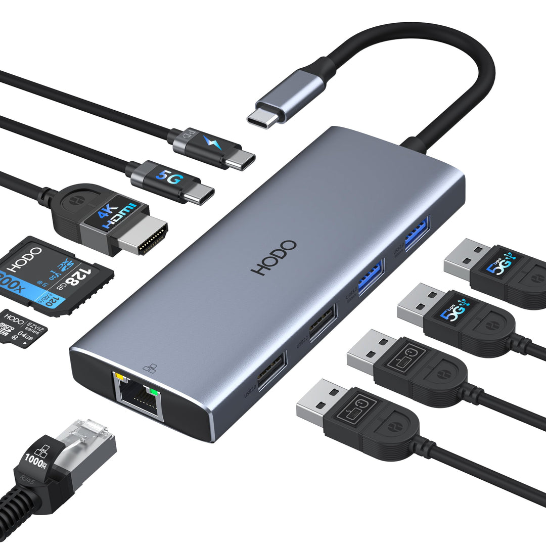 HODO USB C Hub Ethernet für MacBook Air, Adapter Mac Book Zubehör 10 in 1 mit 4K 60Hz HDMI, Ethernet