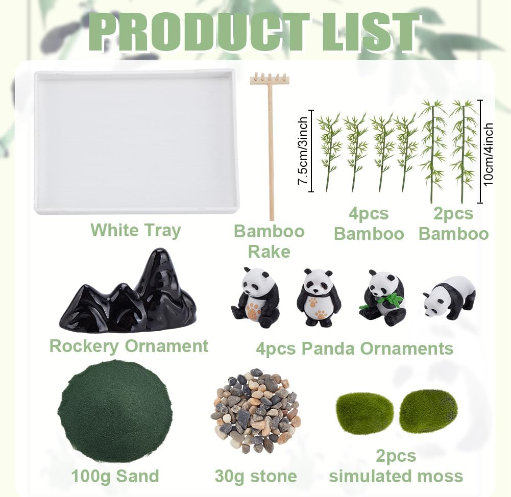 WEBEEDY Die Mini Zen Garten Kit DIY Panda Sand Tablett Kit für Desktop-Sandkasten, 20,4x10,2 cm Craf