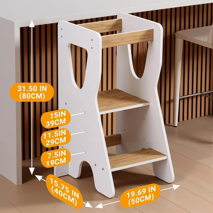 COSYLAND Lernturm ab 1 Jahr - Learning Tower - Höhenverstellbar Montessori Lernturm mit Kippschutz,