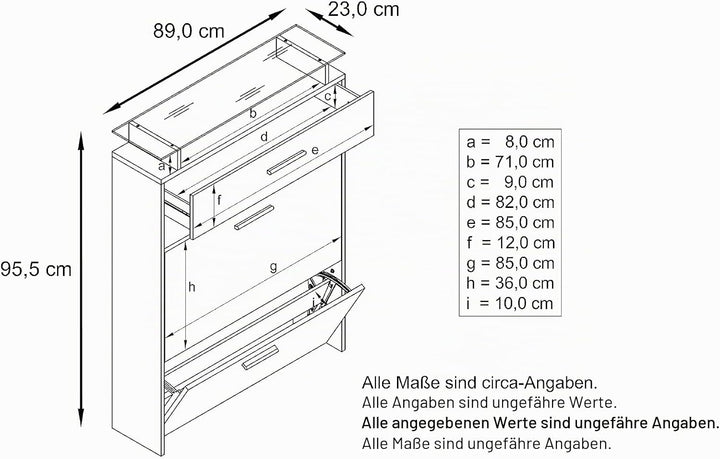 Vladon Schuhschrank Malea, hängender Schuhkipper für 16 Paar Schuhe mit 2 Klappen und 1 Schublade un