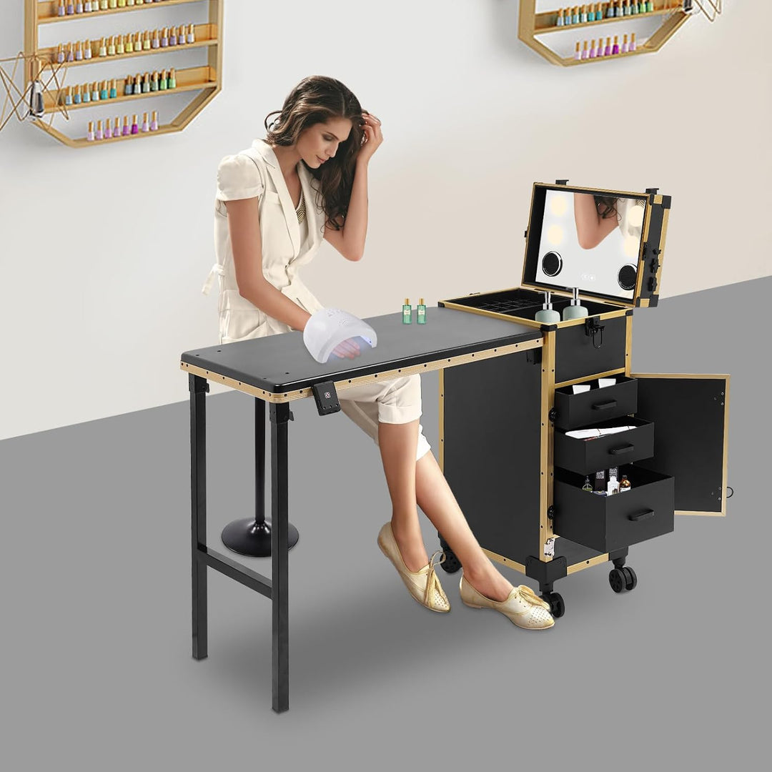 Professioneller Kosmetikkoffer Trolley 2 In 1 Schminkkoffer mit Tisch Bis 50KG Maniküre Tisch mit 3