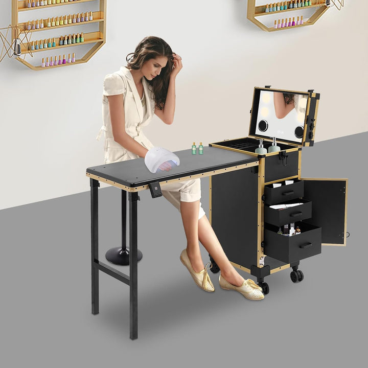 Professioneller Kosmetikkoffer Trolley 2 In 1 Schminkkoffer mit Tisch Bis 50KG Maniküre Tisch mit 3