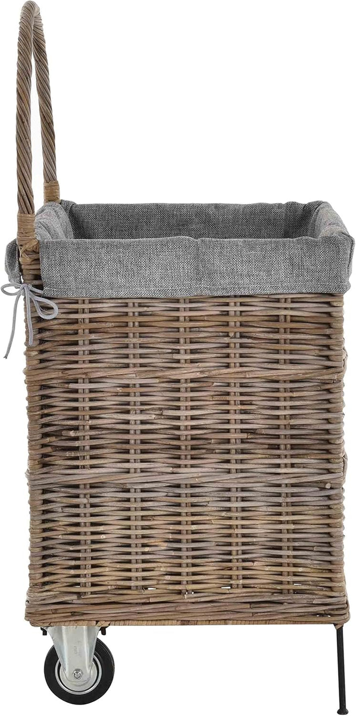 Holzwagen/Kaminholzwagen aus Rattan-Naturrohr/Stabiler Eisenrahmen / 54x44x95 mit Stoffinlett