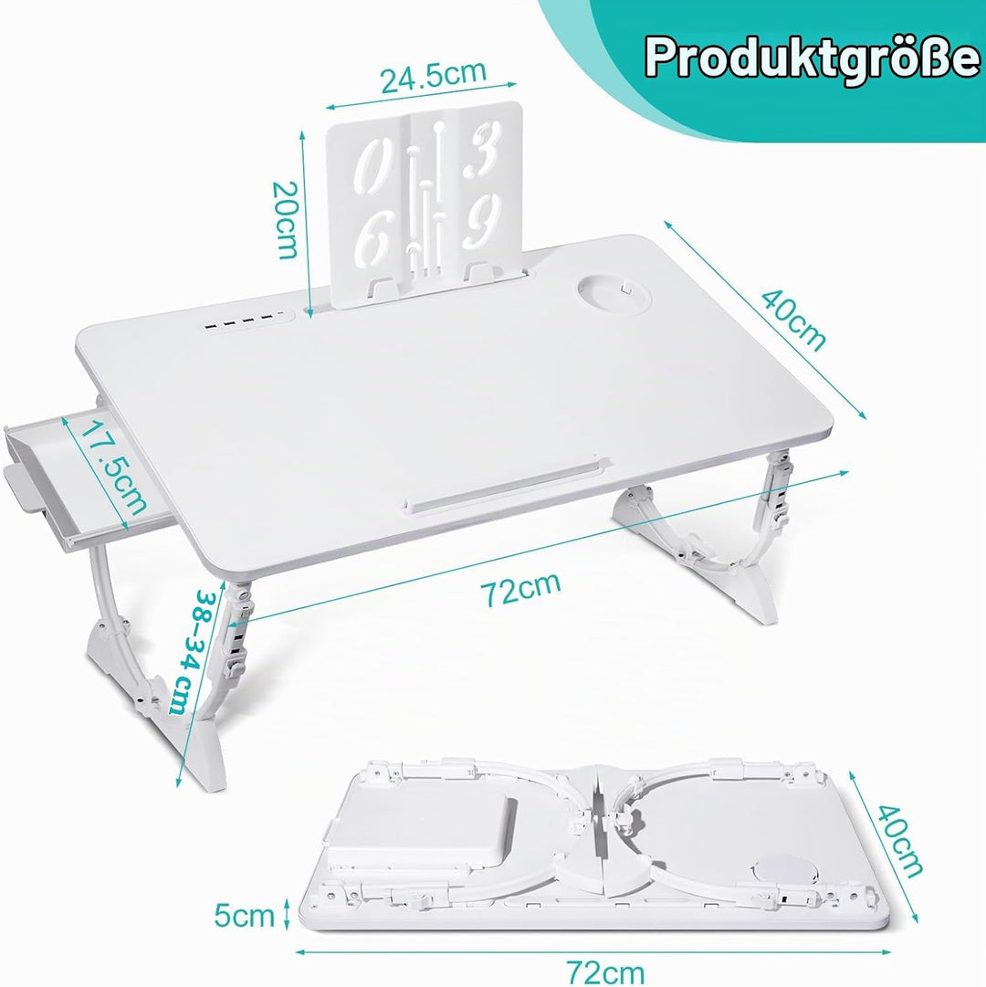 Sinbide Laptop Tisch, Klappbarer Laptoptisch, 72 * 40cm gross Desktop, Höhen Winkel verstellbar, Not