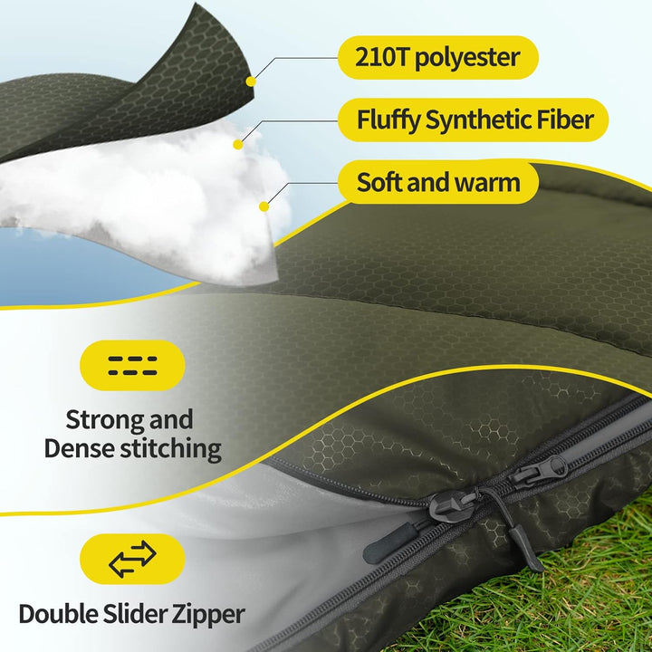 Bessport Schlafsack für Camping 3-4 Jahreszeiten Wasserdichter Leicht Schlafsack in 5 ℃ bis 15 ℃ für