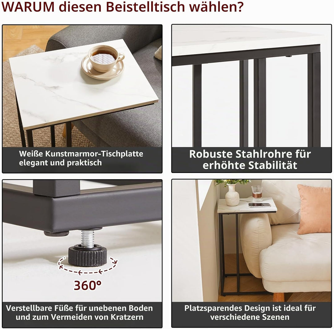 Aibiju Beistelltisch C Form, Beistelltische Wohnzimmertisch mit Metallgestell für Wohnzimmer, Schlaf