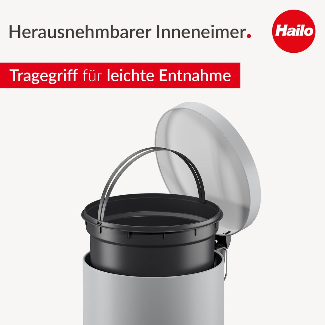 Hailo Selekta Tretmülleimer Soft Close mit Inneneimer, 20 Liter, Grau, Grau
